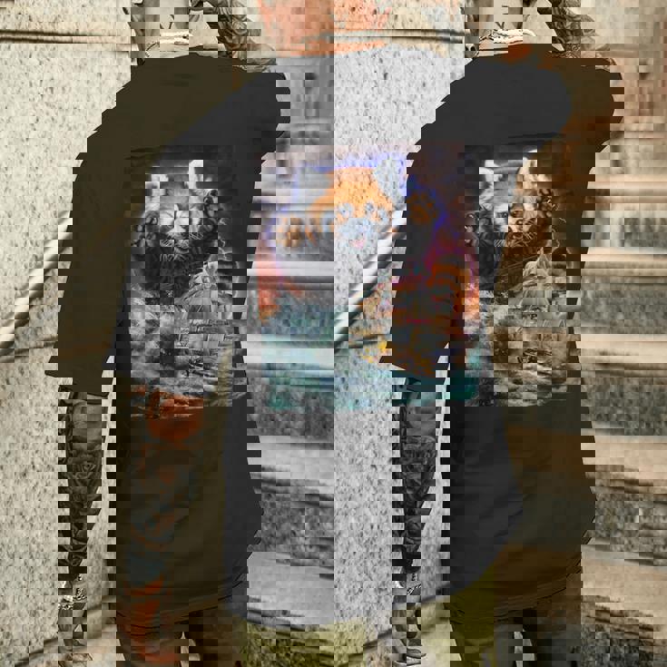 船を襲う レッサーパンダ 海 雷 嵐 メンズTシャツ バックプリント 彼への贈り物