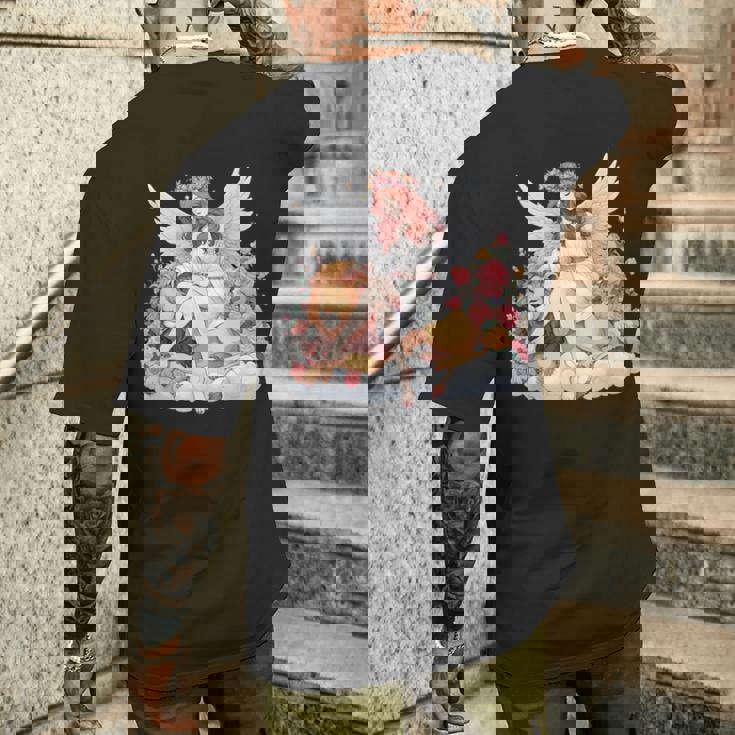 花に囲まれたライオンの天使 美しい天使 メンズTシャツ バックプリント 彼への贈り物