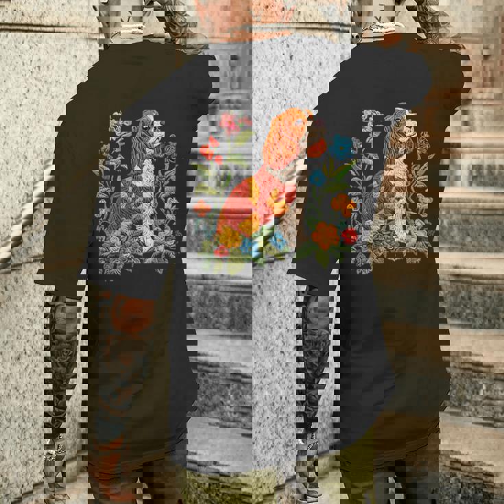 花柄 キャバリア王 チャールズ スパニエル キュート ママ 母の日 メンズTシャツ バックプリント 彼への贈り物