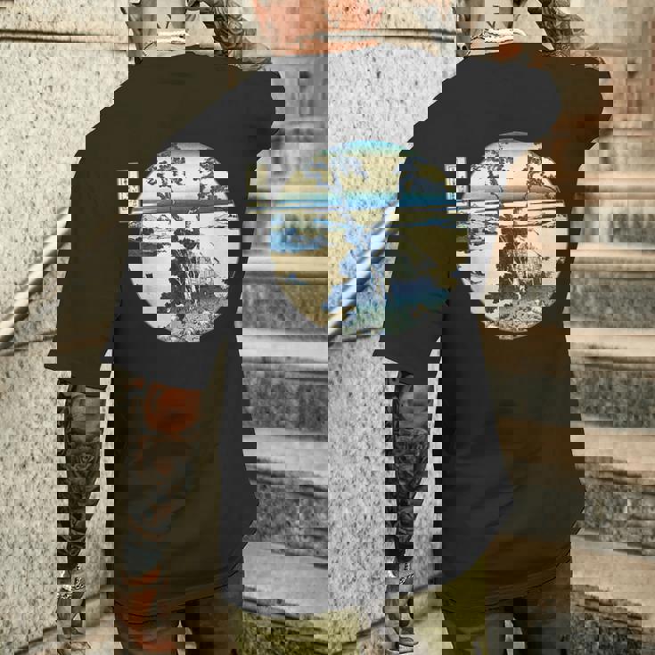 葛飾 北斎 信州諏訪湖 有名なヴィンテージアート スタイリッシュ メンズTシャツ バックプリント 彼への贈り物