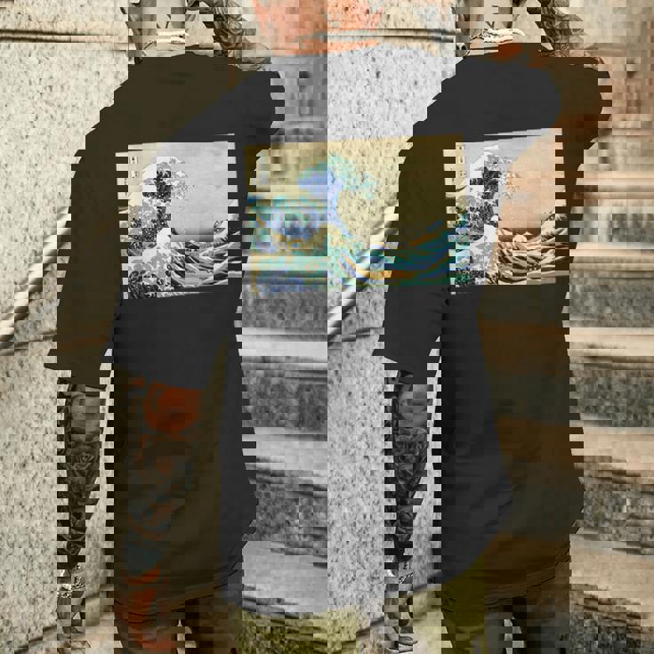 葛飾 北斎 神奈川沖浪裏 有名なヴィンテージアート スタイリッシュ メンズTシャツ バックプリント 彼への贈り物