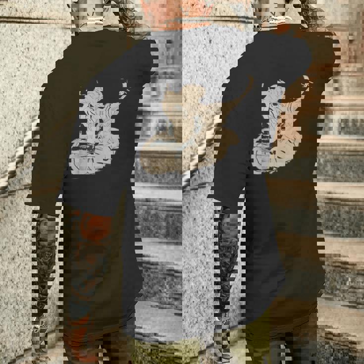 葛飾北斎作 三味線と座る女 メンズTシャツ バックプリント 彼への贈り物