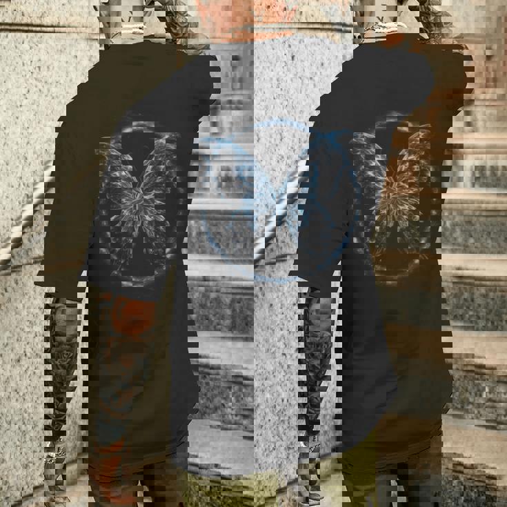 蝶 夜光 夜光 青 デザイン ユニセックス 自然 メンズTシャツ バックプリント 彼への贈り物