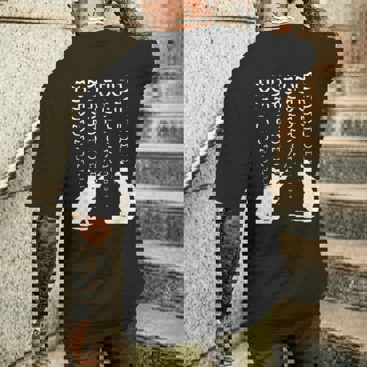 視力検査 猫の視力検査 おもしろ ネコ ねこ動物 シルエット モノトーン 白黒 黒猫 猫好き 猫の飼い主 メンズTシャツ バックプリント 彼への贈り物