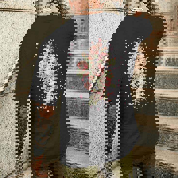 言葉、愛、幸福、平和のピンクのバラの花束 メンズTシャツ バックプリント 彼への贈り物