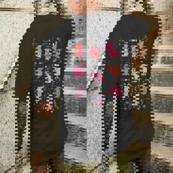 豚のかわいい刺しゅう 豚の恋人 メンズTシャツ バックプリント 彼への贈り物