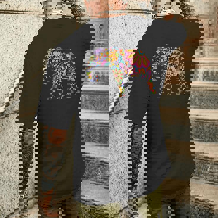 象 カラフル 象 絵画 レディース メンズ メンズTシャツ バックプリント 彼への贈り物