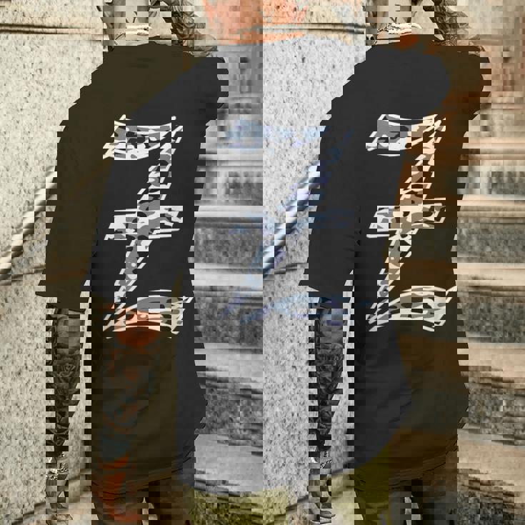 迷彩 アルファベット Z 古英語 大 カリグラフィー 文字 メンズTシャツ バックプリント 彼への贈り物