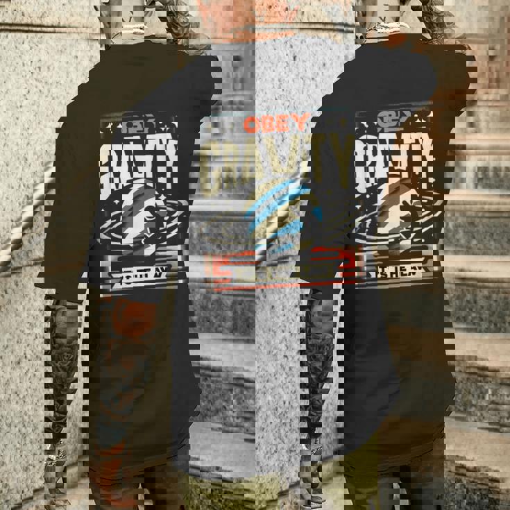 重力に従いなさい、それが法です Obey Gravity It's The Law メンズTシャツ バックプリント 彼への贈り物