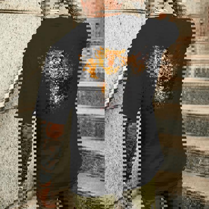 野生動物愛好家のためのアングリータイガー グラフィック メンズTシャツ バックプリント 彼への贈り物