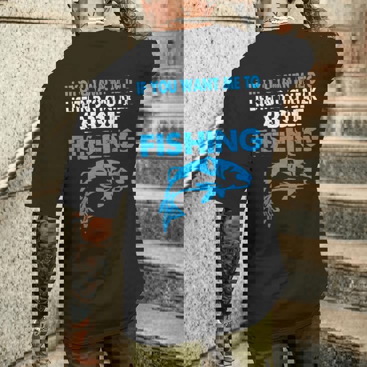 釣りについての話を聞いてほしい場合のグラフィック メンズTシャツ バックプリント 彼への贈り物