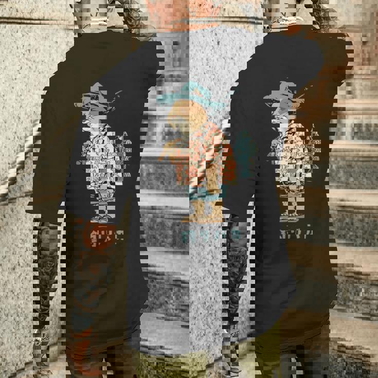 釣りバカ 釣り 猫 釣りおじさん 釣りガール 釣りボーイ 釣り好き かわいい おしゃれ おもしろ イラスト メンズTシャツ バックプリント 彼への贈り物