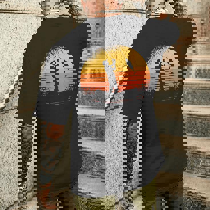 釣り人日没漁師釣り竿 メンズTシャツ バックプリント 彼への贈り物