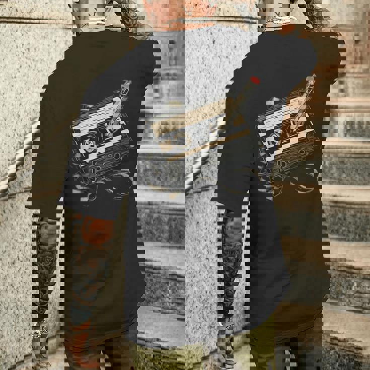 鉛筆巻き戻し付きレトロカセットテープ メンズTシャツ バックプリント 彼への贈り物