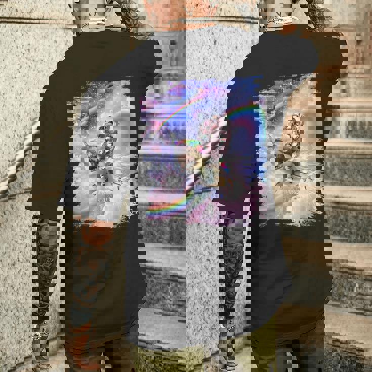 銀河 宇宙飛行士 猫 乗馬 虹 シャーク メンズTシャツ バックプリント 彼への贈り物