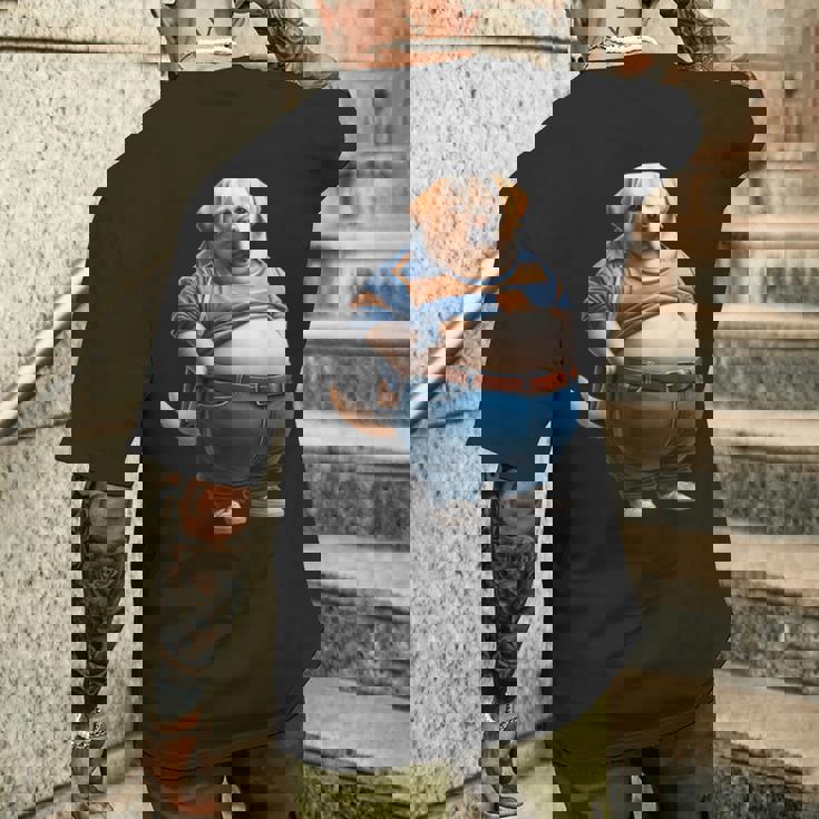 陽気なチャンキーラブラドールレトリバーtシャツ 太った犬愛好家向け メンズTシャツ バックプリント 彼への贈り物