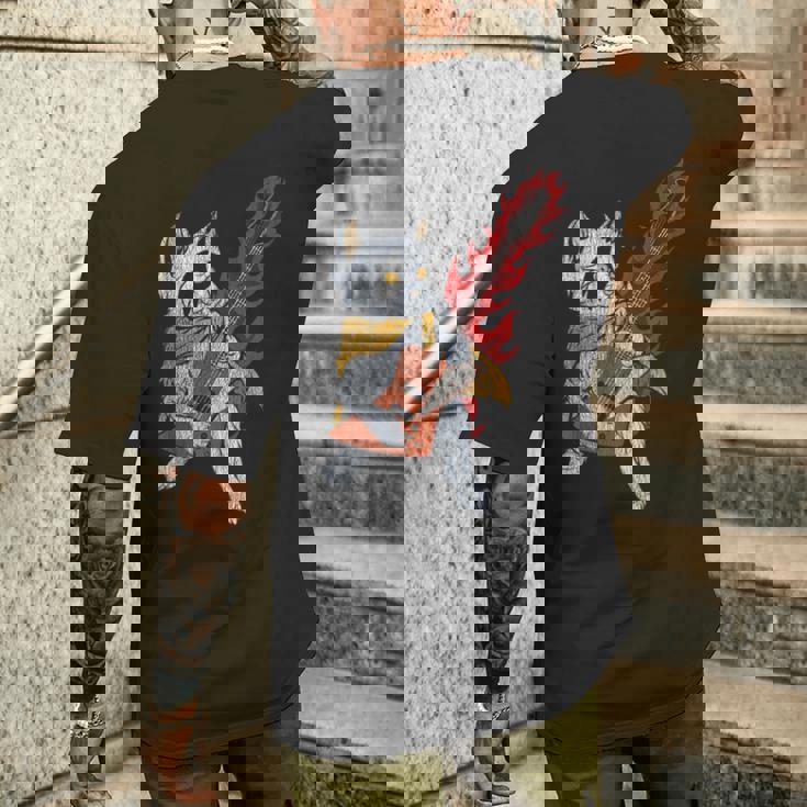 面白い ベースシスト 猫 ギフト ファイヤー 楽器 ベース ギター メンズTシャツ バックプリント 彼への贈り物