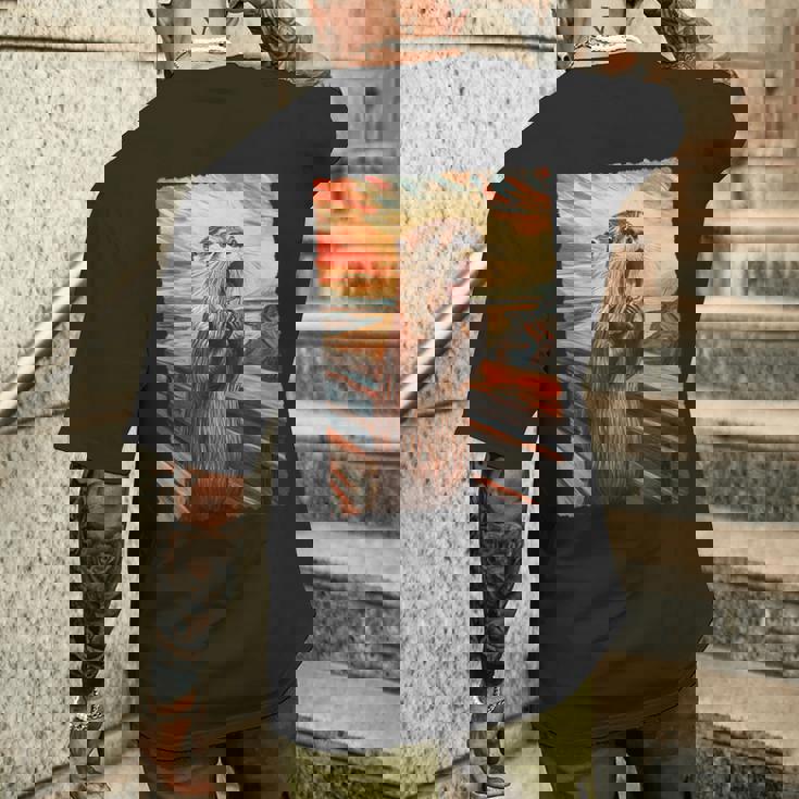 面白い レトロ ムンク 悲鳴 芸術的 絵画 パロディ カワウソ 恋人 メンズTシャツ バックプリント 彼への贈り物