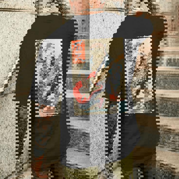 面白い 漫画 アニメ 日本美術 カワウソ ギターを弾く ロック メンズTシャツ バックプリント 彼への贈り物