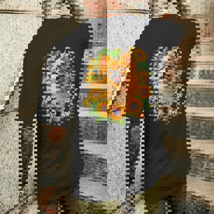 面白いtシャツ ポメラニアン ひまわり わんこ メンズ 犬好き グッズ かわいい おもしろ 面白い 服 ネタ メンズTシャツ バックプリント 彼への贈り物