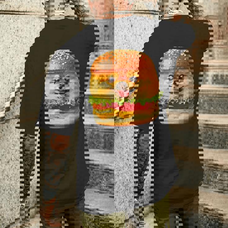 面白いtシャツ ポメラニアン 犬 ハンバーガー メンズ 犬好き グッズ かわいい おもしろ 面白い 服 ネタ メンズTシャツ バックプリント 彼への贈り物