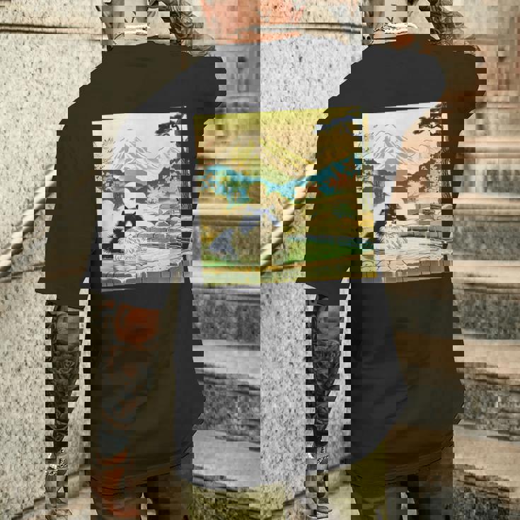 面白いtシャツ 猫 ネコ 温泉 メンズ 猫好き グッズ おもしろ 面白い 服 ネタ 猫の下僕 浮世絵 メンズTシャツ バックプリント 彼への贈り物