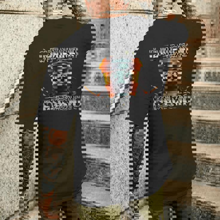 面白いカプチーノアサシーノブレインロットイタリアンブラック メンズTシャツ バックプリント 彼への贈り物