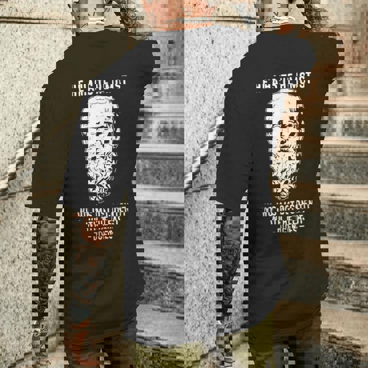 面白いクラシカルギリシャ語引用 ディオゲネスからアレクサンダーへ The メンズTシャツ バックプリント 彼への贈り物