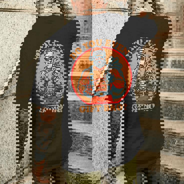 面白いクリスマス ウエイトリフティング ボディビルディング 筋肉質サンタ メンズTシャツ バックプリント 彼への贈り物