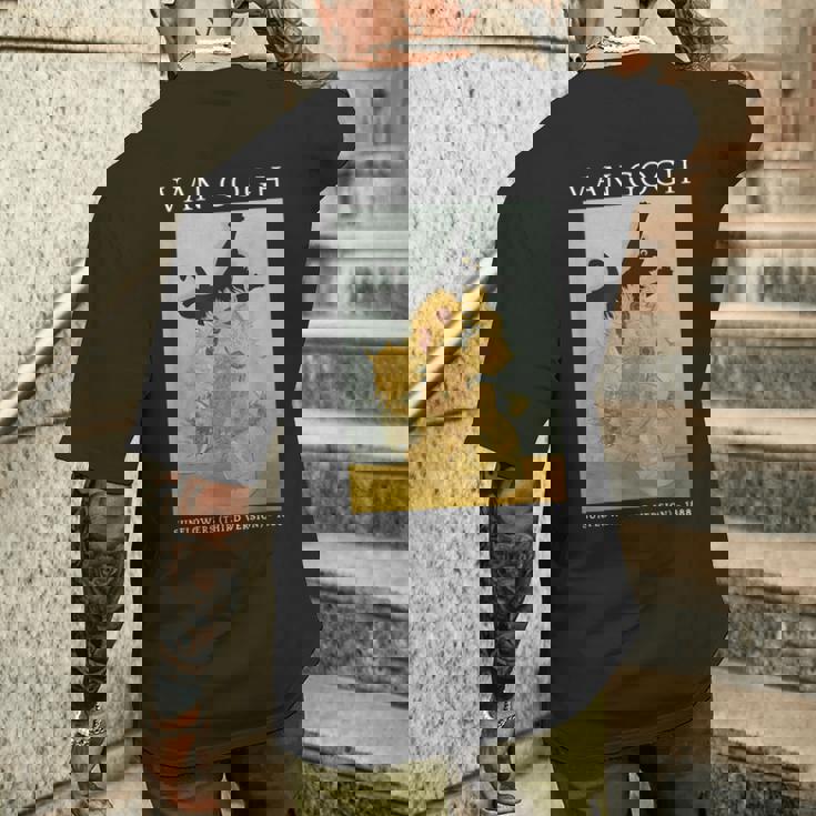 面白いゴッホ ひまわり 猫 ミーム ゴッホ アートグラフィック メンズTシャツ バックプリント 彼への贈り物