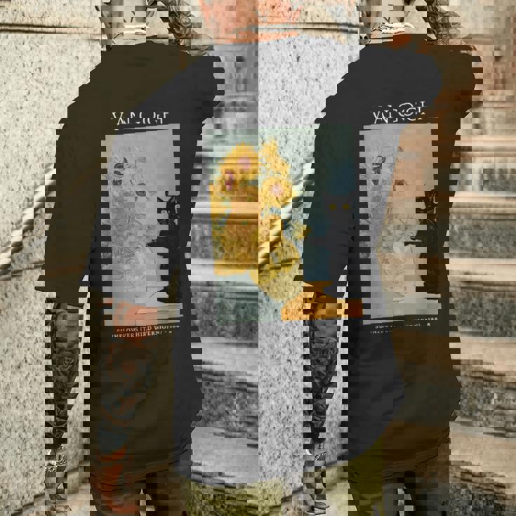 面白いゴッホ ひまわり 猫 ミーム ゴッホ アート メンズTシャツ バックプリント 彼への贈り物