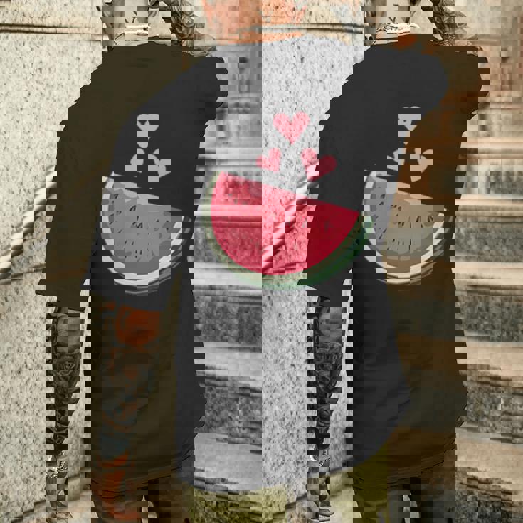 面白いスイカ ハワイアンビーチバケーション ラブスイカ メンズTシャツ バックプリント 彼への贈り物