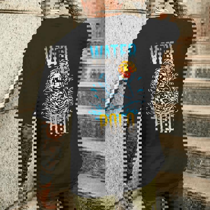 面白いスケルトン水球スポーツファン漫画スタイル メンズTシャツ バックプリント 彼への贈り物