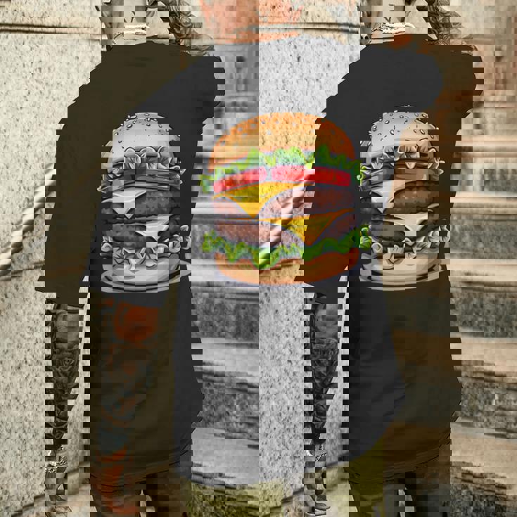 面白いチーズバーガーハンバーガーデザイン キッズ 男女兼用 メンズTシャツ バックプリント 彼への贈り物