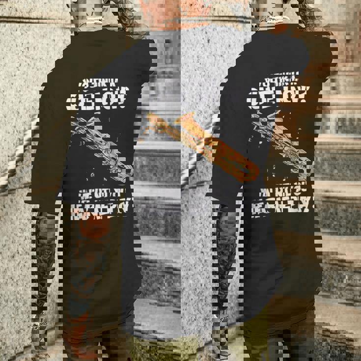 面白いバリトンサックスのデザイン私はサックスを持っています メンズTシャツ バックプリント 彼への贈り物