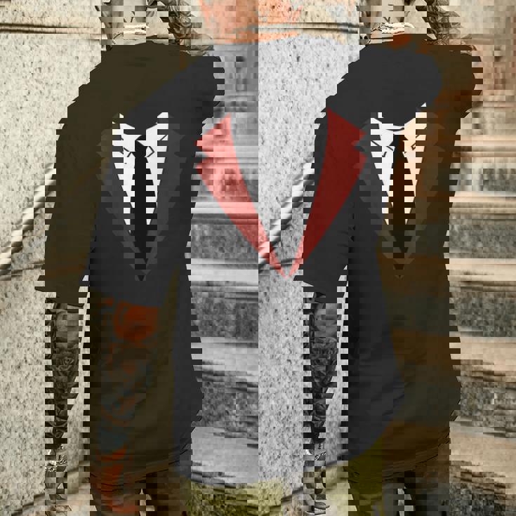 面白いバーガンディレッドタキシードバーテンダータキシードクリスマス メンズTシャツ バックプリント 彼への贈り物