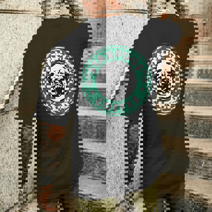 面白いパグ&コーヒー メンズTシャツ バックプリント 彼への贈り物