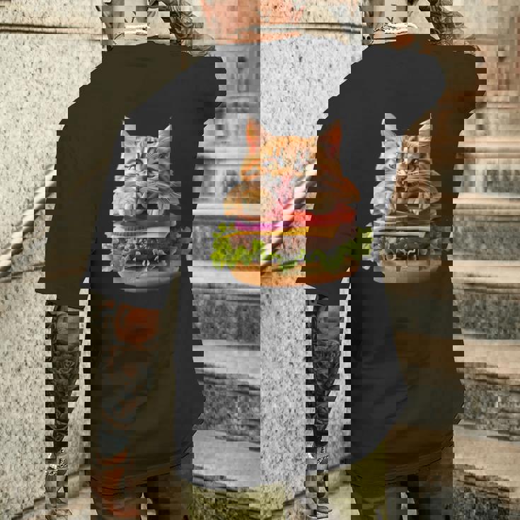 面白いファーストフードハンバーガー愛好家猫猫愛好家 Britishhorthair Burger Cat Food メンズTシャツ バックプリント 彼への贈り物