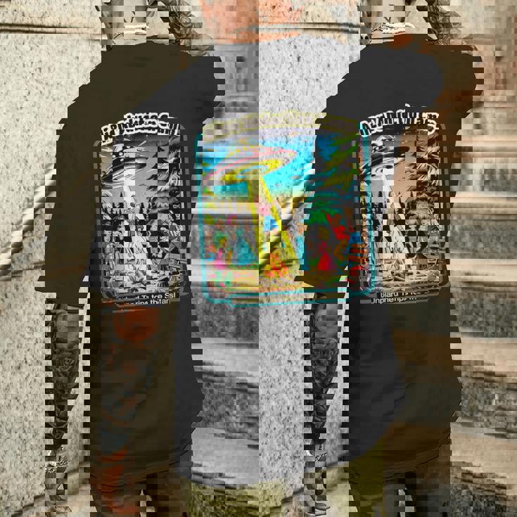 面白いヴィンテージエイリアン誘拐キャンプ Ufoエイリアン メンズTシャツ バックプリント 彼への贈り物