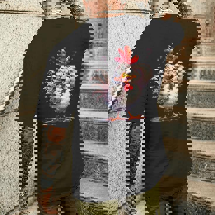 面白い動物、友人や家族のための素晴らしいチキン メンズTシャツ バックプリント 彼への贈り物