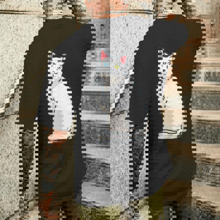 面白い猫 中指 オッドアイドキャット キティ メンズTシャツ バックプリント 彼への贈り物