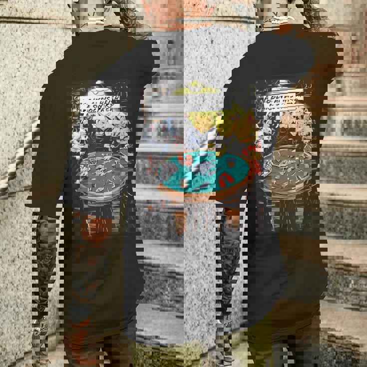 面白い猫のグラフィックプレイの猫ポーカープレイヤーは深刻なポーカーをプレイします メンズTシャツ バックプリント 彼への贈り物