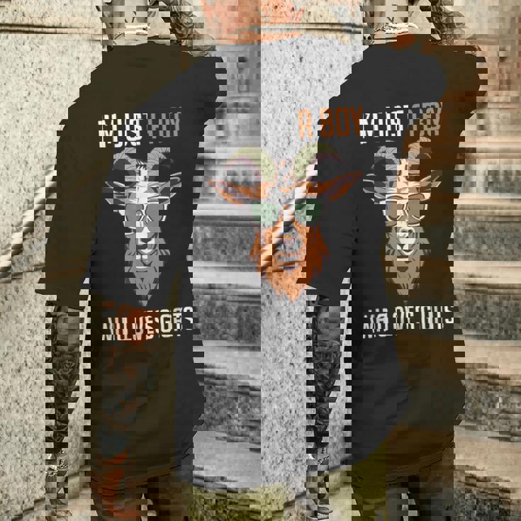 面白い農場の動物 ヤギ好き ただの少年 ヤギが大好きな人 メンズTシャツ バックプリント 彼への贈り物