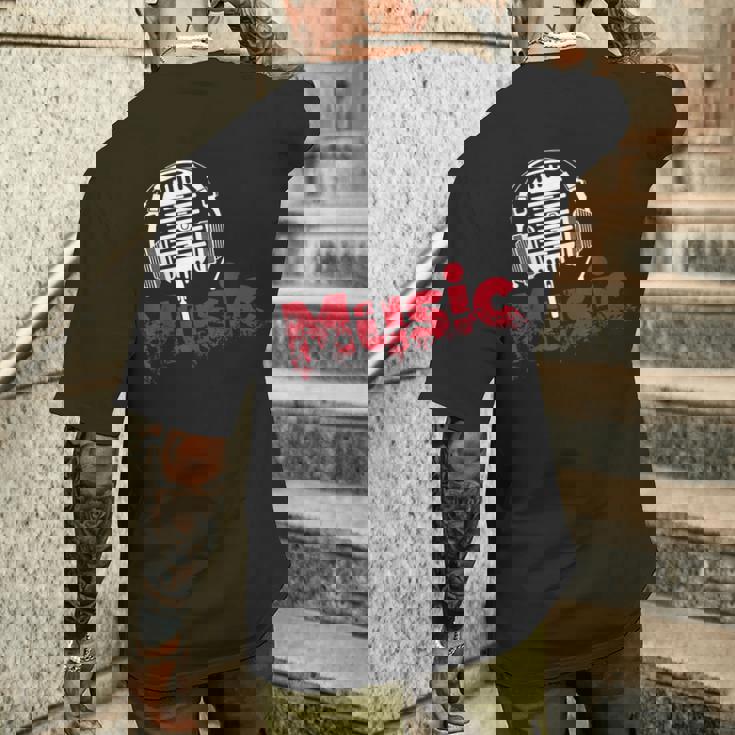 音楽 マイク ヘッドホン 日常 テキスト シンプル レトロ メンズTシャツ バックプリント 彼への贈り物