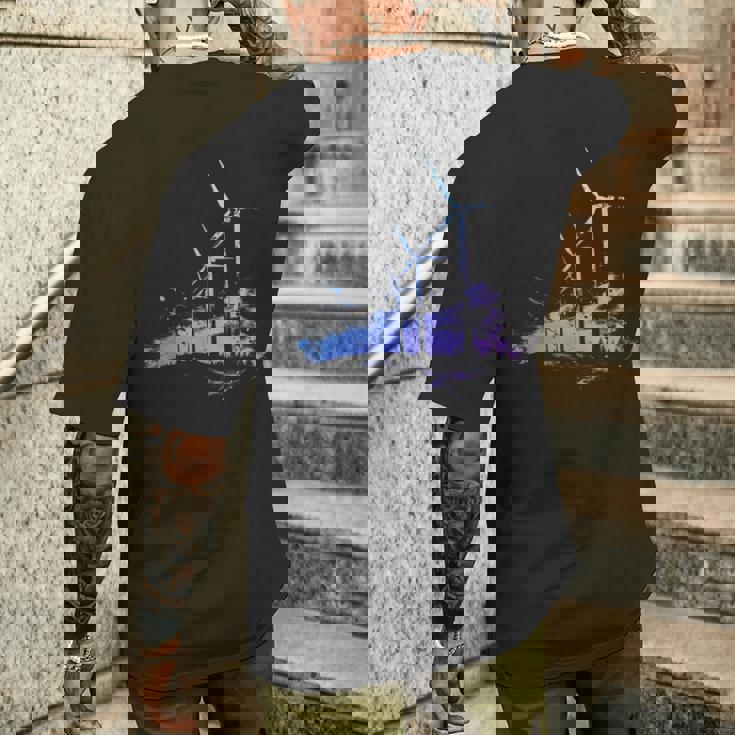 風力発電所 風車 タービン 再生可能エネルギー メンズTシャツ バックプリント 彼への贈り物