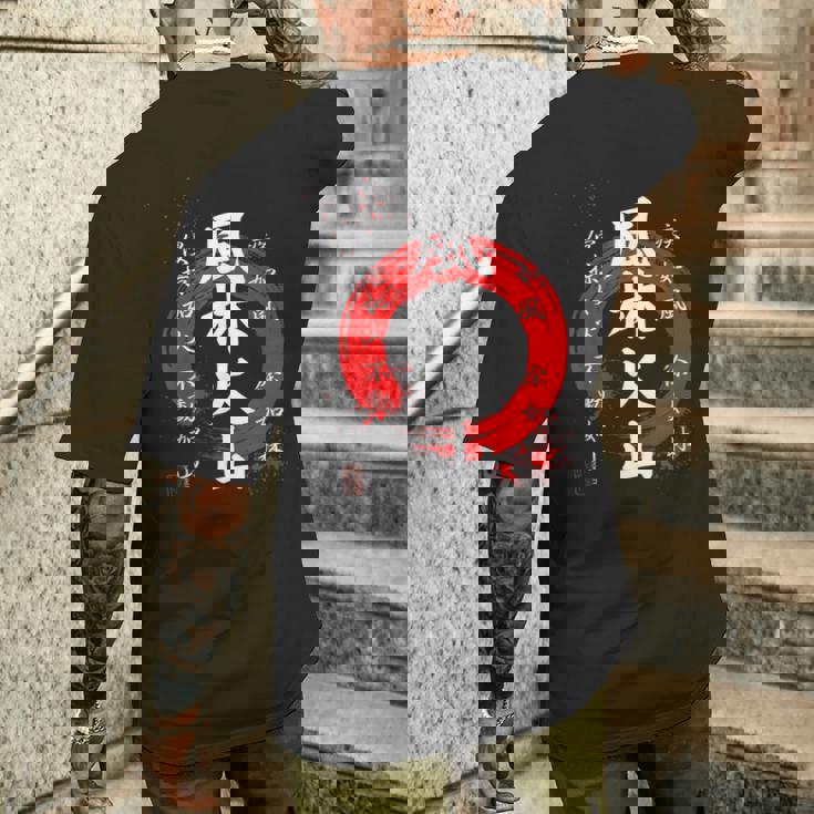 風林火山 武田信玄 武士漢字 赤円相 書道スタイル メンズTシャツ バックプリント 彼への贈り物