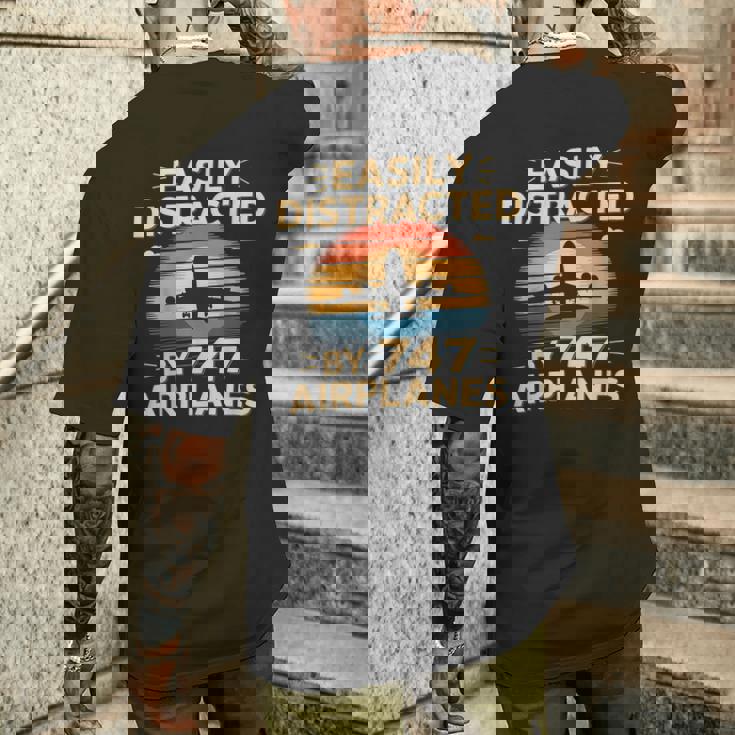 飛行機 簡単 気を取られる 747 飛行機 面白い パイロット メンズTシャツ バックプリント 彼への贈り物