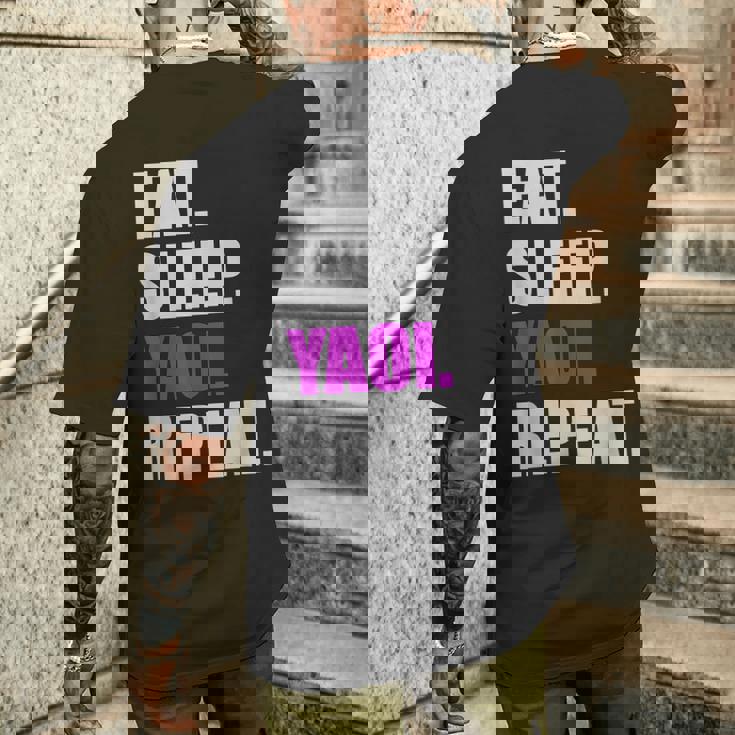 食べて寝てヤオイリピートヤオイボーイの恋愛漫画 メンズTシャツ バックプリント 彼への贈り物