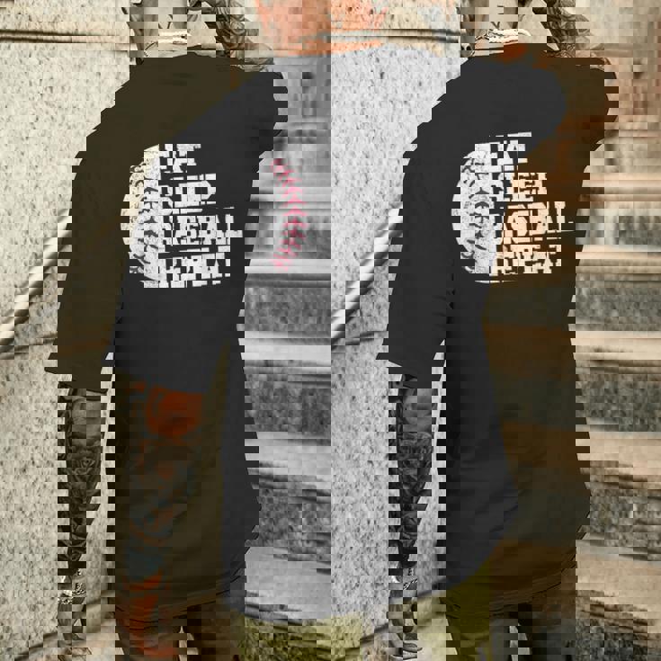 食べる、寝る、野球を繰り返す、野球選手、面白い、野球 メンズTシャツ バックプリント 彼への贈り物