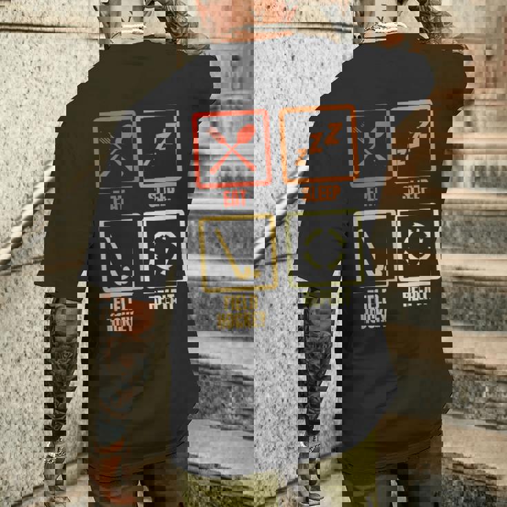 食べる寝るフィールドホッケーの繰り返し メンズTシャツ バックプリント 彼への贈り物